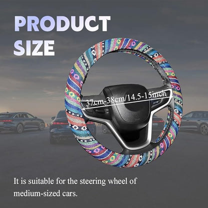 Boho Steering Wheel Cover, Steering Wheel Cover Women, 15 inch Hippie Style Protector Covers, Universal Ethnic Flax Cloth Car Accessories Universal for SUV Van Truck (Hippie-A)
