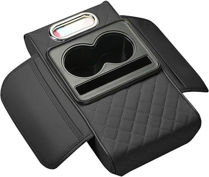 Car Armrest Cushion, 5-in-1 Center Console Cover with 2 Storage Bags Cup Holder, Cup Holder Tissue Slot Phone Slot for Car, Universal Car Armrest Box Cover Protection Pad for Most Vehicles (A)