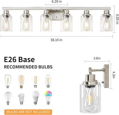 DIKAIDA Bathroom Vanity Light, 6-Light Nickel Modern Matte Wall Sconce Lighting