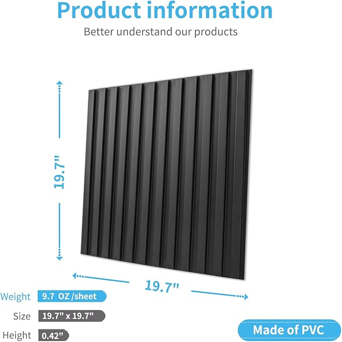 Art3d Slat Wall Panel, 3D Fluted Textured Panel 12-Tile 19.7 x 19.7in.