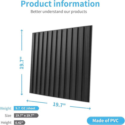 Art3d Slat Wall Panel, 3D Fluted Textured Panel 12-Tile 19.7 x 19.7in.