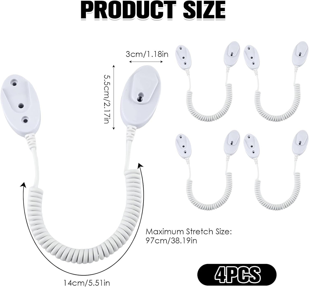 Magnetic Remote Leash Control Holder with Security Cable, Retractable Tidy Anti-lost Rope Organizer Easy Installation Stable Suitable for Projector TV Fan and Air Conditioner Remotes (4Pcs White, S)