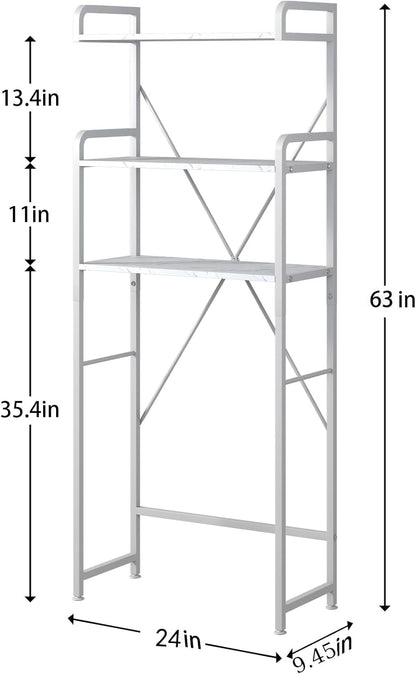 Over The Toilet Storage Rack with 3-Tier Bathroom Shelves, Space Saver Toilet Shelf, Bathroom Storage Organizer with Hooks for Over Toilet Storage and Bathroom Shelf (White Faux Marble)