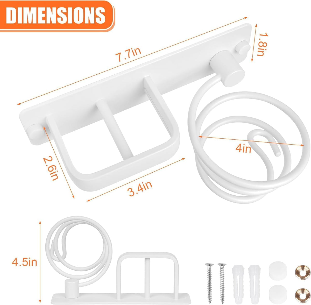 YUET Hair Dryer Holder Hairdryer Straightener Station Wall Mounted Metal Spiral Shelf Bracket Stand Hanger Organizer Blow Storage With Cable Tidy Rack For Dressing Table Bathroom Professional (White)