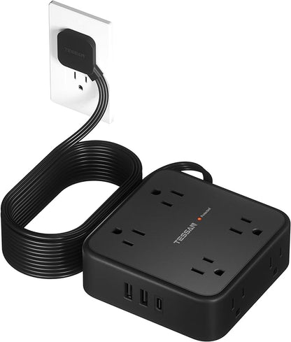 15 FT Extension Cord, TESSAN Ultra Thin Flat Plug Power Strip Surge Protector