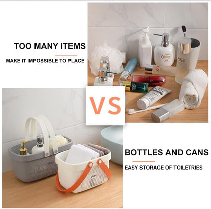 JiatuA Plastic Storage Basket with Handle Portable Shower Caddy Tote Organizer Basket Bin for Bathroom Kitchen Dorm Room Bedroom, Gray