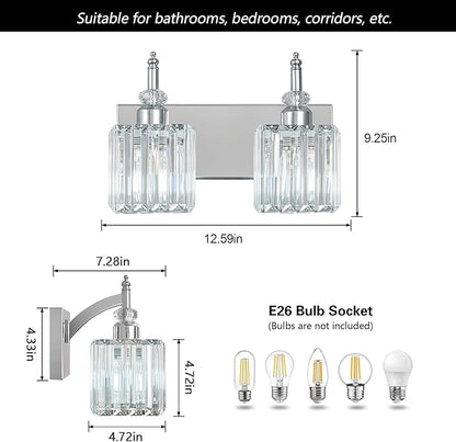 BBLLWJ Modern Bathroom Vanity Light 2-Light Chrome Crystal Light Fixtures Over