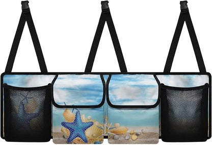 Foldable Car Backseat Trunk Organizer Beach Starfish Conch Collapsible Cargo Bag for SUVs&Sedans Auto Hanging Seat Back Storage