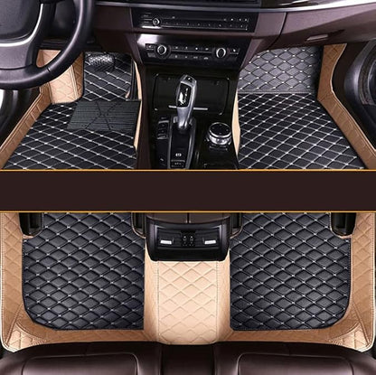 Customize Car Floor Mats for 99% Sedan SUV Sports Car All Weather Leather Full Coverage Waterproof Non-Slip Vehicle Lining Pads (Black Beige Stitching)