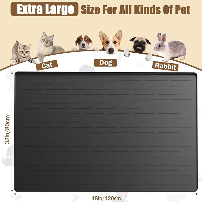 48"x32"(120cmx80cm) Largest Dog Food Mat, XXXL Waterproof Pet Feeding Mat for Floors, Silicone Dog Bowl Mat Tray for Food and Water, Light Brown