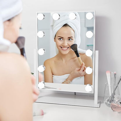 Vanity Makeup Mirror with Lights, 3 Color Lighting Modes Detachable 10X