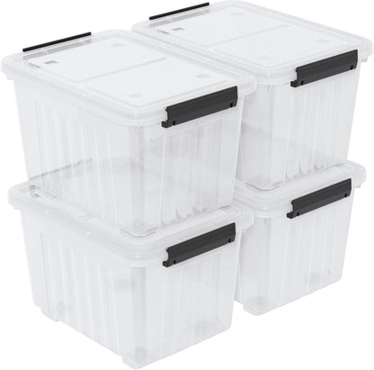 Obstnny 50 L Clear Plastic Storage Bins with Wheels, Large Lidded Organizer Boxes, 4 Pack