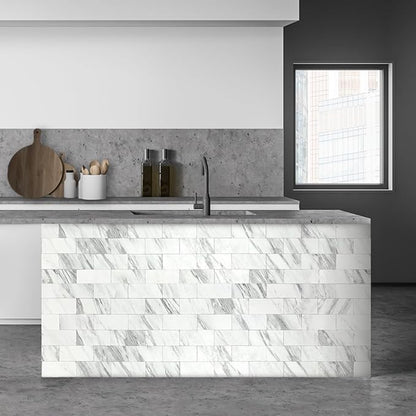 AULIGET 100-Piece White Marble Look Peel and Stick Backsplash Wall Tiles