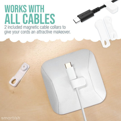 Smartish® Magnetic Cord Holder - Cable Wrangler Organizer Stocking Stuffer with Magnet Clips for Charger Management on Desktop, Nightstand for USB-C + Lightning - Snow Day White