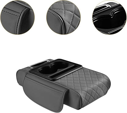 Car Center Console Pad Armrest Cushion Pad Anti Slip Car Decoration with Cup Holder Tissue Box Slot for Car SUV, Style D