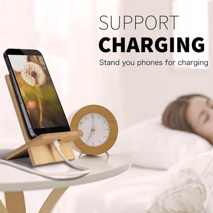 Bamboo Tablet Holder - Adjustable Folding iPad Stand with Charge Port for Desk or Cooking