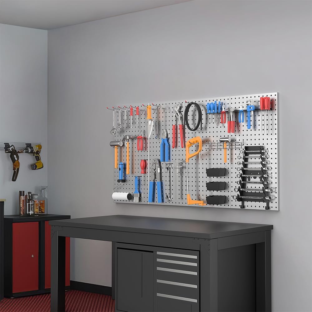 Ultrawall 4 Pcs Metal Pegboard Wall Panels, Peg Boards for Garage Tool Storage