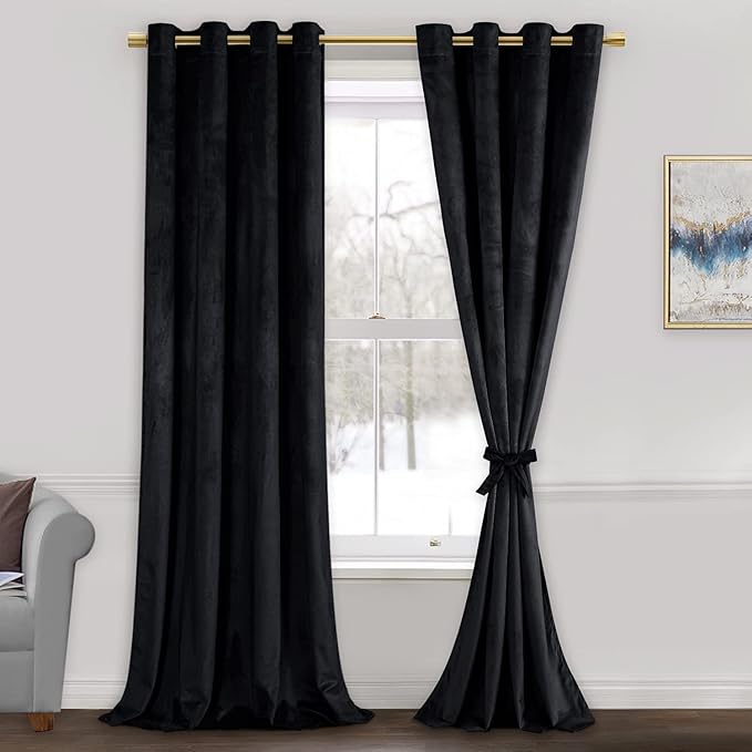 JIUZHEN Blcak Velvet Curtains for Living Room