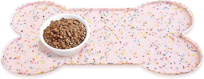 PWTAA Dog Food Mat Anti-Slip Silicone Dog Bowl Mat Thicker Pet Placemat Waterproof Cat Feeder Pad with Raised Edge Puppy Kitten Feeding Mats Suitable Small Medium-Sized Dogs Cats Eating Tray