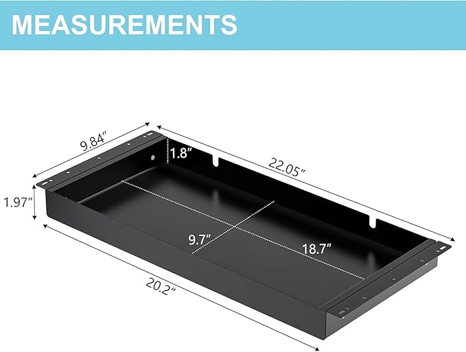 Under Desk Drawer, 20.1 inch Carbon Steel Slide-Out Under Table Storage