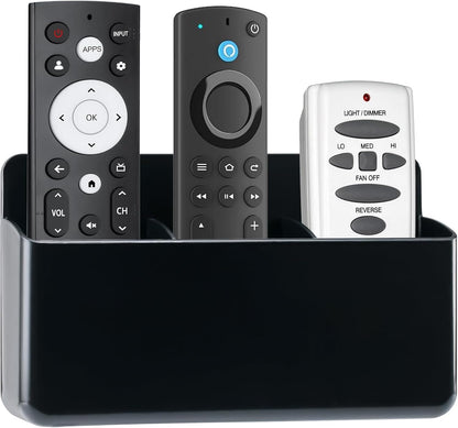 3 Slot Remote Control Holder, TV Remote and Wall Pen Storage Accessories for Home Office School (Black 1Pack)