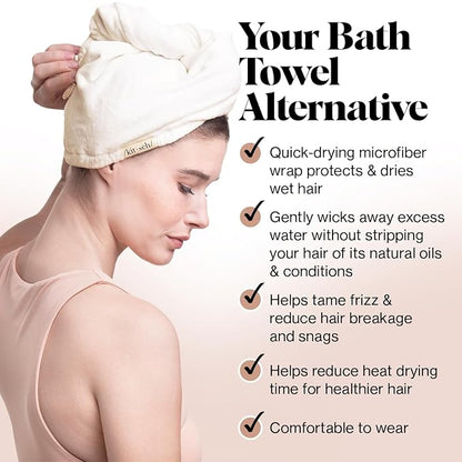 Kitsch Microfiber Hair Towel Wrap for Women - Microfiber Towel, Super Absorbent, Quick Dry, Anti-Frizz - for Long and Short Hairs, Turbans for Women, Hair Wrap - White Ivory