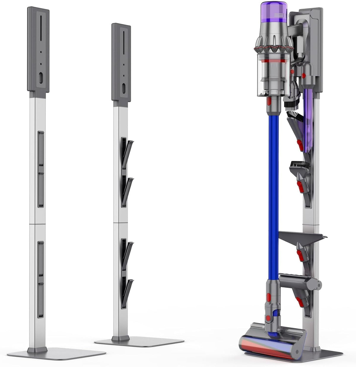 Vacuum Stand for Dyson with Foldable Storage Hooks and Heavy-Duty Carbon Steel Base, No Drill Installation, Space-Saving Organizer for All Dyson Cordless Vacuums & Accessories