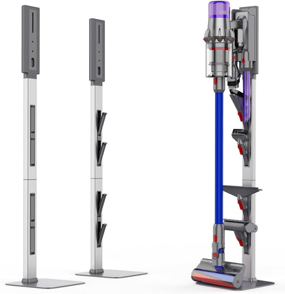 Vacuum Stand for Dyson with Foldable Storage Hooks and Heavy-Duty Carbon Steel Base, No Drill Installation, Space-Saving Organizer for All Dyson Cordless Vacuums & Accessories