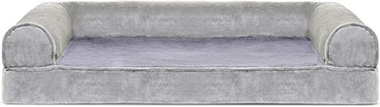 Furhaven Orthopedic Dog Bed for Medium/Small Dogs w/ Removable Bolsters & Washable Cover, For Dogs Up to 35 lbs - Faux Fur & Velvet Sofa - Smoke Gray, Medium
