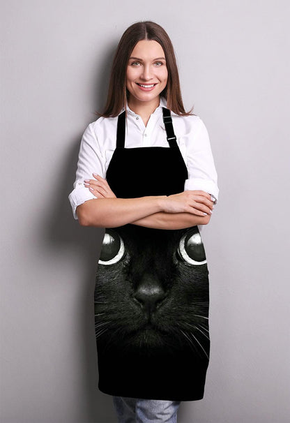 Black Cat Face Kitchen Cooking BBQ Chef Apron,Funny Apron for Men, Women - Dad Presents, Presents for Men - Birthday, Mothers Day Presents for Mom, Wife, Husband, Brother, Friends