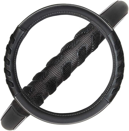 Flying Banner car Steering Wheel Cover Faux Leather Massage Universal fit 3D Honeycomb Hole Anti-Slip Sporty 15 Inches (Grey Black)