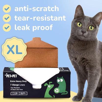 PET N PET Extra Large Cat Litter Box Liners, 7 Count, Heavy Duty & Leak Resistant, Tear-Resistant, Drawstring Closure, Fits Most Standard Litter Boxes