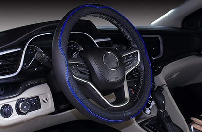 Mayco Bell Large Size Steering Wheel Cover Anti-Slip,Safety,Soft,Breathable,Durable,Full Surround,Comfortable Grip Microfiber Leather (15.5-16 inch, Black Dark Blue)