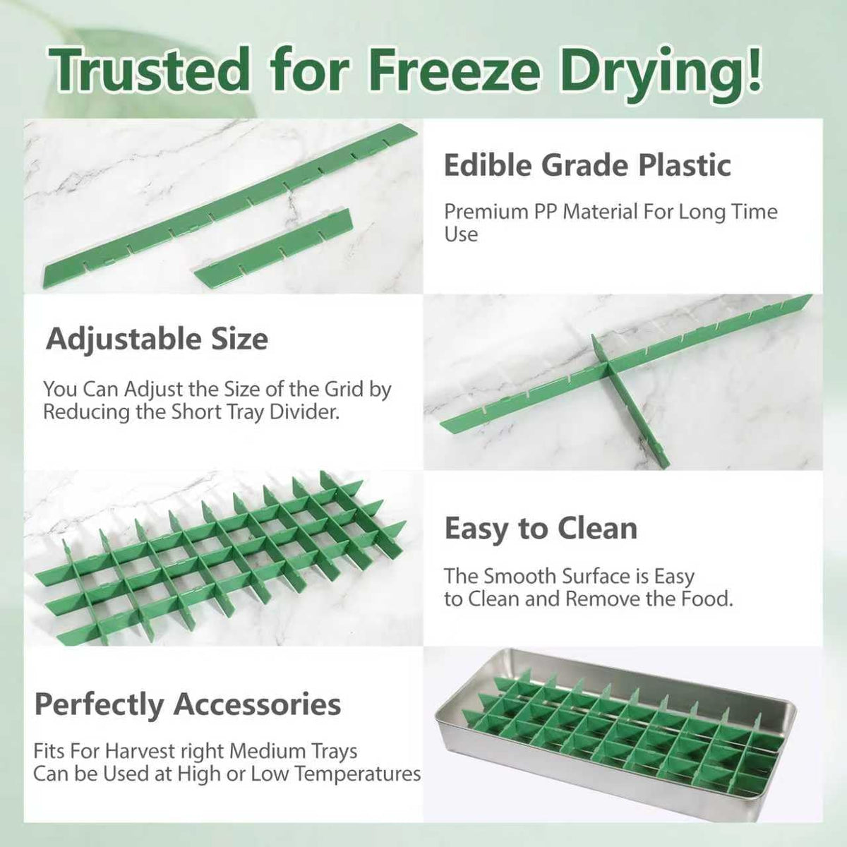 2 Sets Freeze Dryer Tray Dividers Medium, Freeze Dryer Accessories for Harvest Right, Non-Stick Dividers for Fruits, Vegetables, Meals(Green)