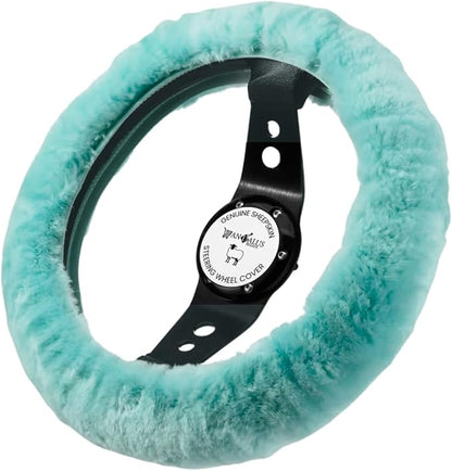 Andalus Brands Luxury Fluffy Car Steering Wheel Covers – Genuine Merino Sheepskin, Soft Fuzzy Car Steering Wheel Cover for Women, Universal 14.5-15" Size, Plush Fur Cute Auto Accessories, Mint Green