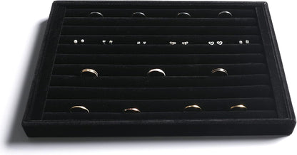 Frebeauty Stackable Velvet Jewelry Organizer Trays for Drawers Inserts Jewelry Storage Tray Display Case Stud Earrings Bracelets Necklace Rings Accessories Trays for Women Girl(Set of 4)(Black).