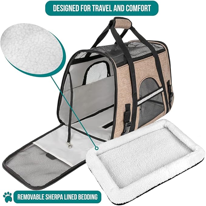 PetAmi Airline Approved Pet Carrier for Cat, Soft Sided Dog Carrier for Small Dog, Cat Travel Supply Accessories Indoor Cat, Ventilated Carrying Bag Medium Large Kitten Puppy, Small Heather Taupe
