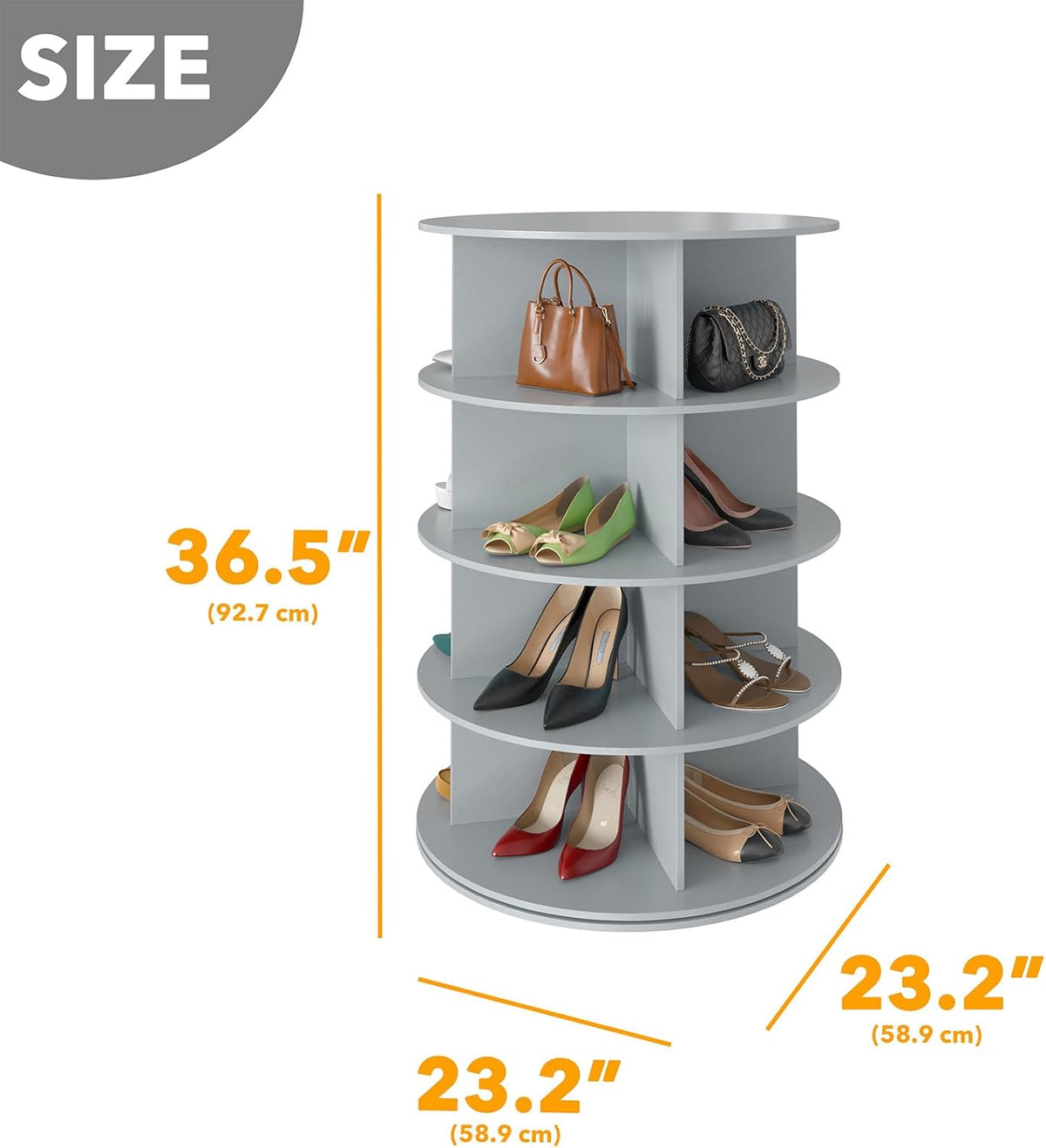SpaceAid 4 Tier Rotating Shoe Rack Tower, Spinning Shoe Display Lazy Susan, Revolving 360 Shoe Rack Storage Round Carousel, Vertical Handbag Rotate Shoes Closet Organization (4-Tier Gray)