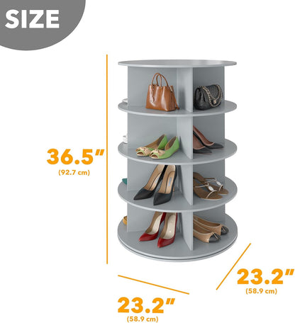 SpaceAid 4 Tier Rotating Shoe Rack Tower, Spinning Shoe Display Lazy Susan, Revolving 360 Shoe Rack Storage Round Carousel, Vertical Handbag Rotate Shoes Closet Organization (4-Tier Gray)