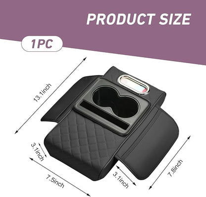 Car Armrest Box Mat, Car Console Organizer with Center Console Cup Holder, 13.78 x 7.87 x 3.15 in Armrest Pad, Universal for Most Vehicles (Black)
