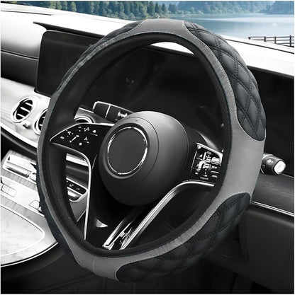 Car Steering Wheel Cover, 15 Inches Leather Steering Wheel Protector with Non-Slip Grip, Universal Wheel Covers Interior Decoration for Sedens Trucks SUVs, Car Accessories (Gray)