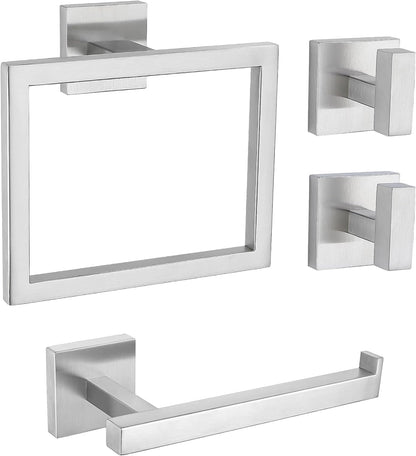 Brushed Nickel Bathroom Hardware Set 4 Pieces, Toilet Paper Holder Set SUS304 Stainless Steel Bath Hand Towel Ring for Bathroom Hardware Accessories Set Wall Mounted