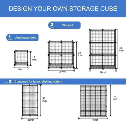 Metal Grid 14"x14" Wire Cube Storage - 30 - Cube Modular Shelving Unit, Stackable Bookcase for Office, Bedroom & Living Room