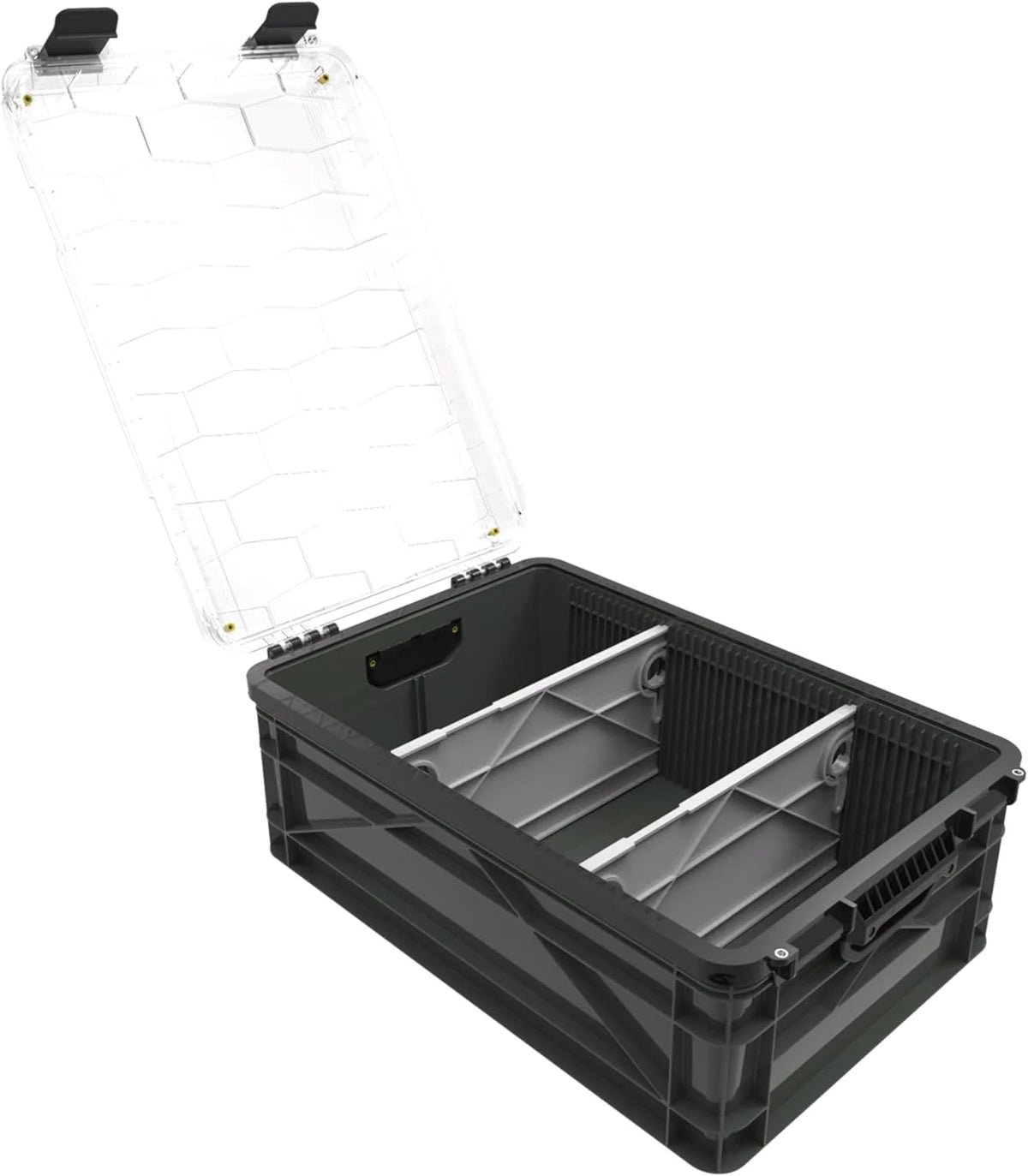 SIDIO Weather Resistant Stackable Storage Bins for Organization - Half-Size Plastic Bin with Dividers for Garage Organization, Home Storage - Heavy Duty Organizer Box (Stealth)