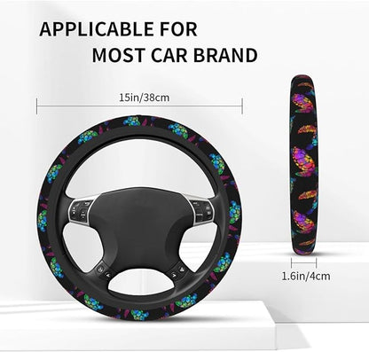 Sea Turtle Steering Wheel Cover with 2 Car Coasters Non Slip Neoprene for Women Men Universal 15 Inch