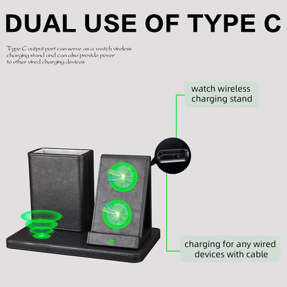 Office Supplies Desk Accessories,Pen Holder Remote Control Holder, Organizer with Phone Charger,Nightstand Desktop Organizer,Black Leather Desk Organizer With Charging Station (black)