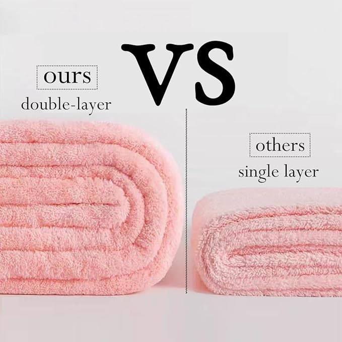 AGKXHDEC 1 Pack Double Layer Microfiber Towel, Hair Turbans for Wet Hair, Drying Hair Wrap for Women(Pink)