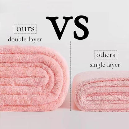 AGKXHDEC 1 Pack Double Layer Microfiber Towel, Hair Turbans for Wet Hair, Drying Hair Wrap for Women(Pink)