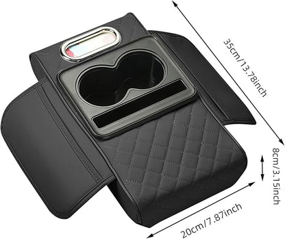 Car Armrest Cushion, 5-in-1 Center Console Cover with 2 Storage Bags Cup Holder, Cup Holder Tissue Slot Phone Slot for Car, Universal Car Armrest Box Cover Protection Pad for Most Vehicles (A)