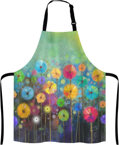 Colorful Spring Petal Flowers Bib Apron with Adjustable Neck for Men Women,Suitable for Home Kitchen Cooking Waitress Chef Grill Bistro Baking BBQ Cobbler Apron